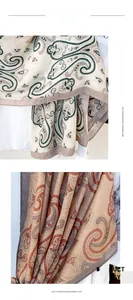 Detail of paisley print on imitation cashmere scarf with soft textures and elegant folds