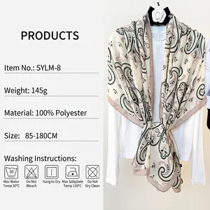 Lightweight paisley cotton-linen blend long scarf with 100% polyester vintage pattern