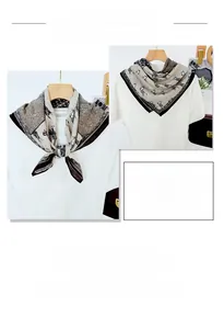 Detail view of the vintage horse print and geometric chain pattern on a silk square scarf