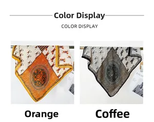 Detail of vintage square scarf with horse prints and baroque patterns in vibrant colors
