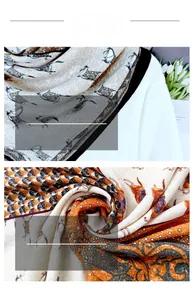 Detail view of retro horse and chain print scarf with soft textures and bohemian patterns