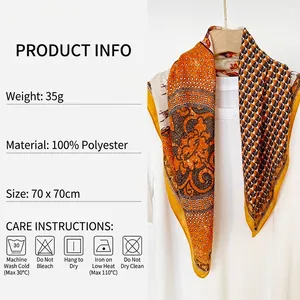 70cm vintage horse print square scarf in orange polyester satin for women
