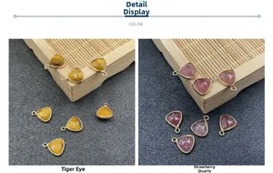 Faceted teardrop Tiger Eye and Strawberry Quartz pendants with gold-plated bezel for DIY