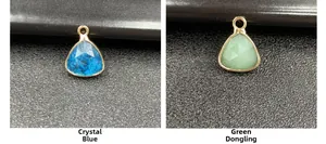 Faceted triangle stone charms in crystal blue and green aventurine with gold metal borders
