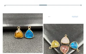 Detailed view of multifaceted waterdrop charms with gold metal edges for DIY jewelry