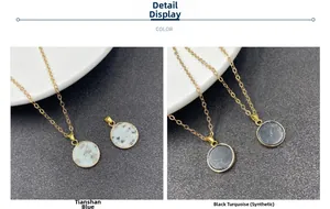 Detail view of Tianshan Blue and Synthetic Black Turquoise pendants with gold chains