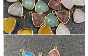 Macro view of faceted teardrop pendants with gold plated edges for DIY jewelry making