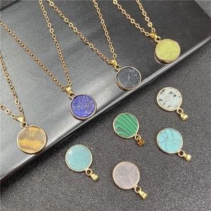 Minimalist Round Gemstone Pendant Necklace Gold Wrapped Natural Stone For Women Rose Quartz Tiger Eye Lapis Lazuli