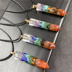7 Chakra Heilkristall Anhänger Halskette Harz Hexagonale Säule Naturstein Energiestein Yoga Schmuck