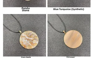 Detail showing round stone pendants in Panda Stone, Turquoise, Agate, and Pink Aventurine
