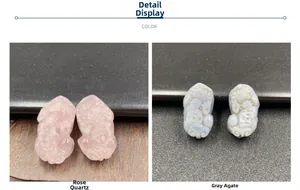 Detailansicht von Pixiu-Anhängern aus Rosenquarz und Grauem Achat mit feiner Gravur