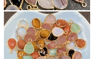 Mix of teardrop gemstone charms with gold metal plating for DIY jewelry making