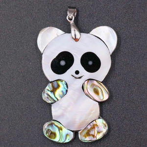 Pendentif panda en nacre blanche avec incrustations de coquille d'ormeau colorée sur collier