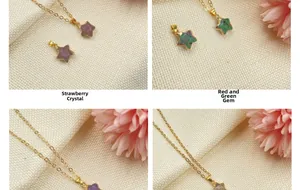 Five-pointed star pendants with natural Strawberry Quartz and Ruby in Zoisite stones