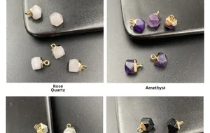 Details von Rosenquarz und Amethyst Hexagon Anhängern mit Vergoldung für DIY Schmuckherstellung