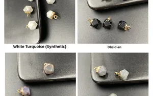 Detailansicht von facettierten Halbedelstein-Anhängern mit vergoldeten Metallösen