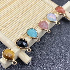 Faceted teardrop gemstone pendants with gold plated edges for DIY jewelry making