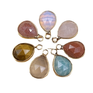 Set of 7 faceted teardrop gemstone pendants with gold plated edges for jewelry making