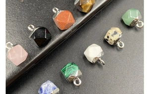 Detailed display of assorted multifaceted crystal pendants with S925 silver metal clasps