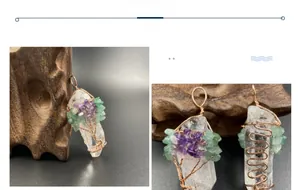 Détail du pendentif arbre de vie avec pointe en cristal blanc et fil de cuivre