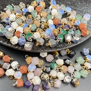 Polished hexagonal amethyst and natural stone pendants with gold and silver plated loops