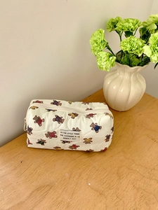 Trousse à maquillage en coton matelassé à motif ours pour voyage et rangement