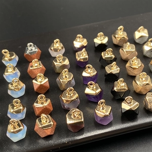 Hexagonal gemstone pendant collection with gold metal caps for DIY necklace making