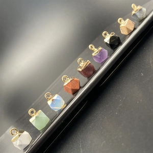 Set of multi-color hexagonal prism gemstone pendants with gold plated metal caps