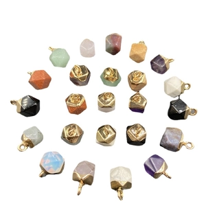 Faceted semi-precious stone pendants with gold plated caps for DIY jewelry making