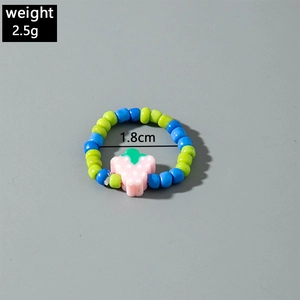 Colorful floral beaded ring with pink strawberry charm for women and girls