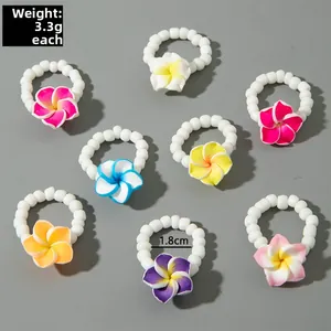 Colorful plumeria beaded rings set with 1.8cm diameter and 3.3g weight per piece