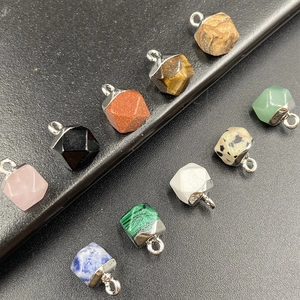 Colorful octagonal natural stone pendants with silver metal loop for DIY jewelry making