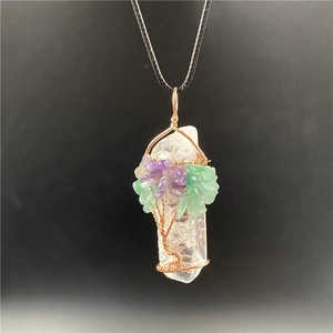 Collier Pendentif Arbre De Vie Pointe De Cristal Blanc Naturel Fil De Cuivre Enveloppé Bijoux Faits À La Main Reiki