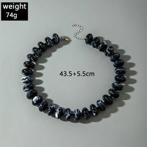 Chunky acrylic bead necklace with black and white marble patterns for women
