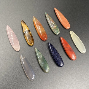 Polished long teardrop gemstone pendants in quartz agate and tiger eye for jewelry making
