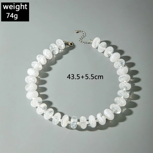 Detail of candy color acrylic beaded necklace showing the 43.5cm chain and silver clasp