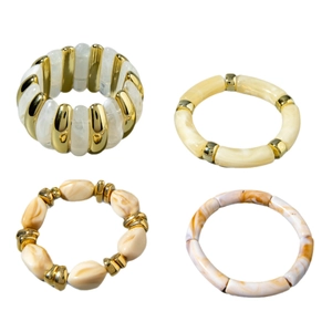 Irregular marble acrylic beaded bracelet set with vintage gold accents in four styles