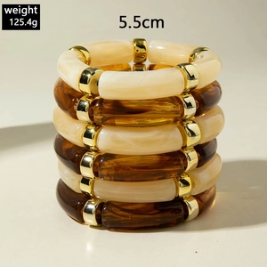 Stackable acrylic tube bracelets with marble texture and gold metal spacers weight 125.4g