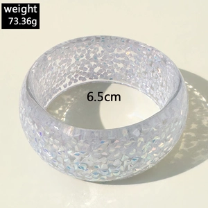 Bracelet en résine translucide avec paillettes arc-en-ciel, diamètre 6,5 cm, 73,36 g