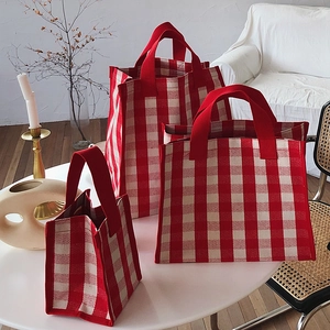 Waterproof Canvas Plaid Tote Bag Large Capacity Handbag Casual Shopping Bag Traveling Bag Gingham Travel Bag For Women