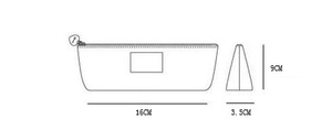 Technische Skizze der 16cm x 9cm x 3.5cm Abmessungen für die süße große Schreibwarentasche