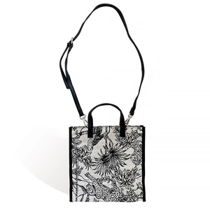 Sac fourre-tout en toile rétro avec motifs imprimés léopard et plantes tropicales