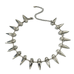 Punk style silver rivet choker necklace with spiked studs and adjustable lobster clasp
