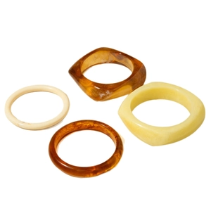 Retro acrylic bangles set featuring amber patterns and ivory resin wristband accessories