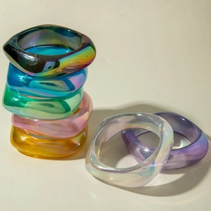Irregular geometric resin bracelets with iridescent laser effect in macaron colors