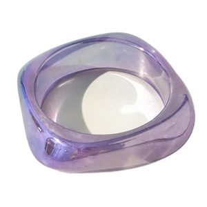 Translucent purple macaron resin bangle with modern geometric square-rounded silhouette
