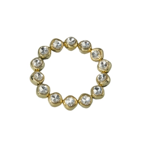 Fashionable gold-plated elastic bracelet featuring square settings with sparkling crystals