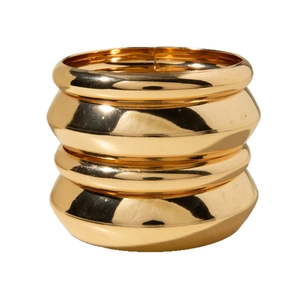 Polished minimalist gold-tone wide bangle bracelet with four-layered geometric design