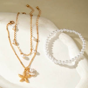 Conjunto de joyas bohemias con conchas, collar de estrella de mar y pulsera de tobillo