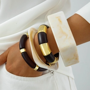Resin Acrylic Alloy Bracelet Bangle Marble Texture Irregular Geometric Hip Hop Layered Fashion Jewelry For Women